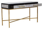 Grey Shagreen Effect 2-Drawer Console Table with Brushed Matte Gold Cross Leg Frame | Cadiz