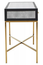 Grey Shagreen Effect 2-Drawer Console Table with Brushed Matte Gold Cross Leg Frame | Cadiz