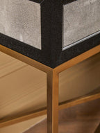Grey Shagreen Effect 2-Drawer Console Table with Brushed Matte Gold Cross Leg Frame | Cadiz