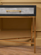 Grey Shagreen Effect 2-Drawer Console Table with Brushed Matte Gold Cross Leg Frame | Cadiz