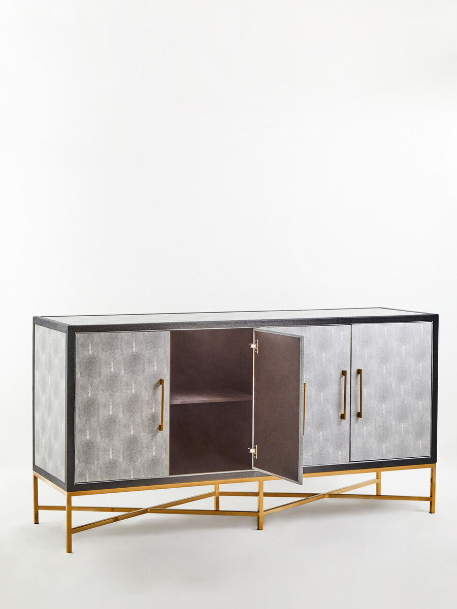Grey Shagreen Effect 4 Door Sideboard | Cadiz