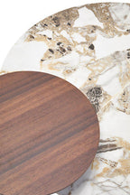 Green and Grey Marble Effect Ceramic Top 3 Tier Coffee Table with Grey Glass & Eucalyptus Veneer Shelves | Imperia