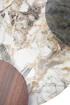 Green and Grey Marble Effect Ceramic Top 3 Tier Coffee Table with Grey Glass & Eucalyptus Veneer Shelves | Imperia