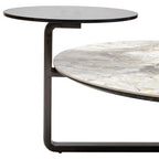 Green and Grey Marble Effect Ceramic Top 3 Tier Coffee Table with Grey Glass & Eucalyptus Veneer Shelves | Imperia