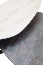 Grey and White Marble Effect Ceramic Tops Large 2-Tier Asymmetrical Coffee Table with Black Metal Base | Imperia