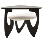 Grey and White Marble Effect Ceramic Tops Small 2-Tier Asymmetrical Coffee Table with Black Metal Base | Imperia
