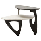 Grey and White Marble Effect Ceramic Tops Small 2-Tier Asymmetrical Coffee Table with Black Metal Base | Imperia