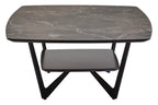 Grey Marble Effect Ceramic Top Coffee Table with Black Metal Legs and Lower Shelf | Imperia