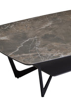 Grey Marble Effect Ceramic Top Coffee Table with Black Metal Legs and Lower Shelf | Imperia