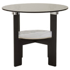 Grey Glass Round Top Coffee Table with Marble Effect Ceramic Shelf and Black Metal Legs | Imperia