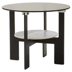 Grey Glass Round Top Coffee Table with Marble Effect Ceramic Shelf and Black Metal Legs | Imperia