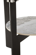 Grey Glass Round Top Coffee Table with Marble Effect Ceramic Shelf and Black Metal Legs | Imperia