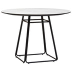 White Ceramic Marble Effect Round Top Dining Table with Black Metal Base | Imperia