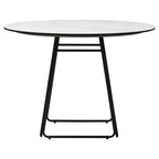 White Ceramic Marble Effect Round Top Dining Table with Black Metal Base | Imperia