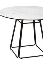 White Ceramic Marble Effect Round Top Dining Table with Black Metal Base | Imperia