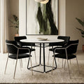 White Ceramic Marble Effect Round Top Dining Table with Black Metal Base | Imperia
