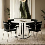 White Ceramic Marble Effect Round Top Dining Table with Black Metal Base | Imperia