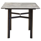 Grey Marble Effect Ceramic Top Dining Table with Black Metal Legs and Gold Detail | Imperia