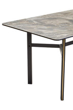 Grey Marble Effect Ceramic Top Dining Table with Black Metal Legs and Gold Detail | Imperia
