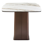 White Marble Effect Ceramic Rectangular Dining Table with Brushed Bronze Steel Column Base, Imperia