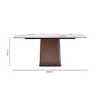 White Marble Effect Ceramic Rectangular Dining Table with Brushed Bronze Steel Column Base, Imperia