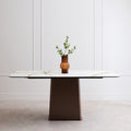White Marble Effect Ceramic Rectangular Dining Table with Brushed Bronze Steel Column Base, Imperia