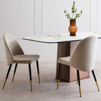 White Marble Effect Ceramic Rectangular Dining Table with Brushed Bronze Steel Column Base, Imperia