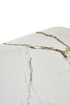 White Marble Effect Ceramic Rectangular Dining Table with Brushed Bronze Steel Column Base, Imperia