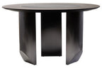 Black Round Veneer Dining Table with Integrated Ceramic Lazy Susan and Brushed Steel Legs, Imperia