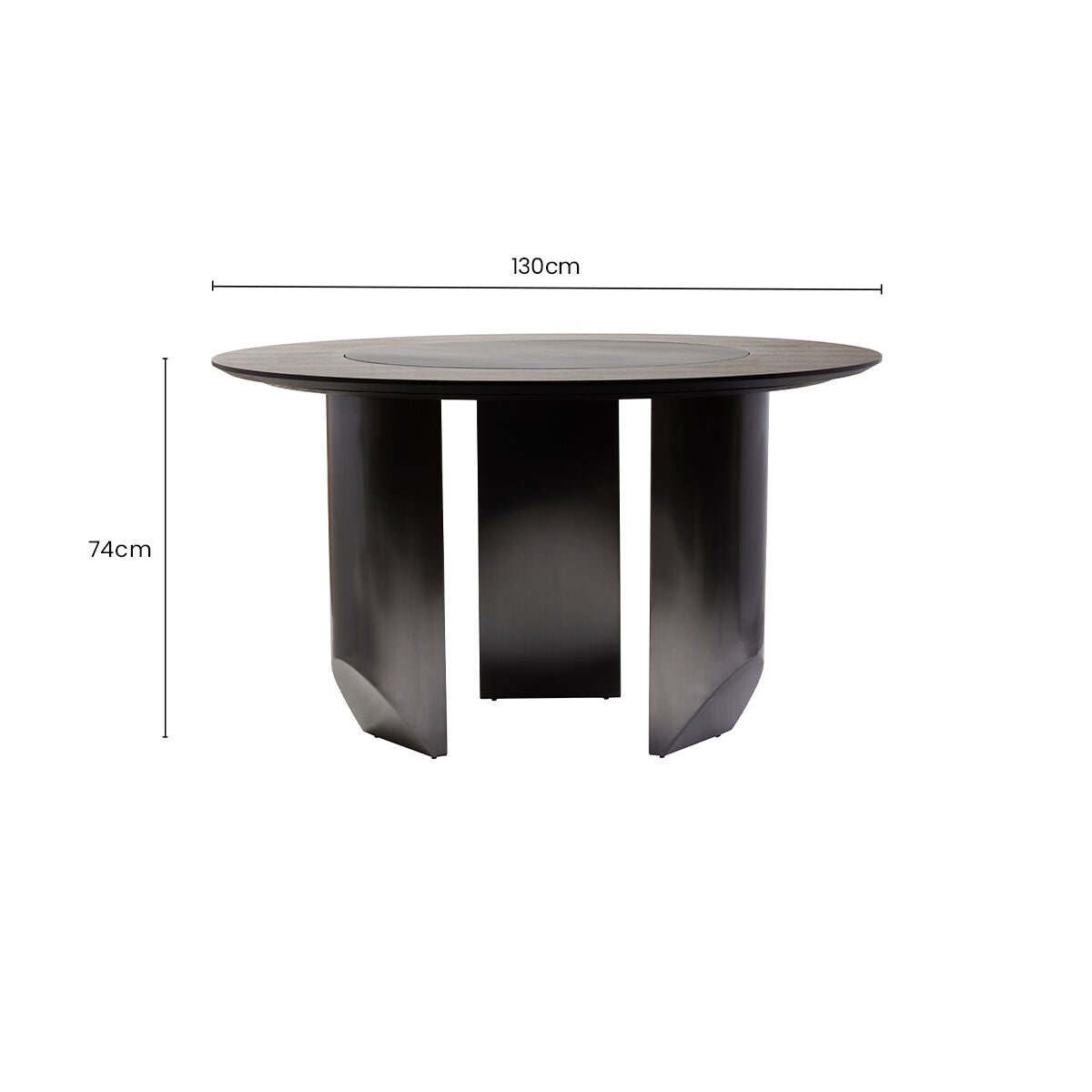 Black Round Veneer Dining Table with Integrated Ceramic Lazy Susan and Brushed Steel Legs, Imperia
