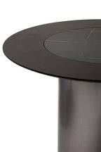 Black Round Veneer Dining Table with Integrated Ceramic Lazy Susan and Brushed Steel Legs, Imperia