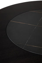 Black Round Veneer Dining Table with Integrated Ceramic Lazy Susan and Brushed Steel Legs, Imperia
