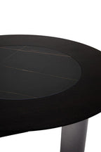 Black Round Veneer Dining Table with Integrated Ceramic Lazy Susan and Brushed Steel Legs, Imperia