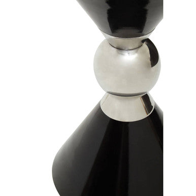 Black and Silver Geometric Round Side Table with Symmetric Design | Jaipur