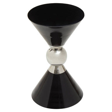 Black and Silver Geometric Round Side Table with Symmetric Design | Jaipur
