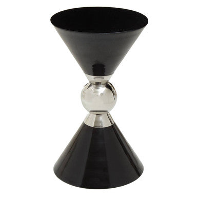 Black and Silver Geometric Round Side Table with Symmetric Design | Jaipur