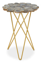 Agate Top Side Table with Gold Finish Trim and Hairpin Metal Legs | Jaipur