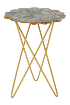Agate Top Side Table with Gold Finish Trim and Hairpin Metal Legs | Jaipur
