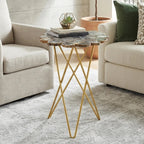 Agate Top Side Table with Gold Finish Trim and Hairpin Metal Legs | Jaipur
