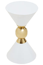 White Conical Metal Side Table in Stainless Steel with Gold Centre Ring Detail | Jaipur