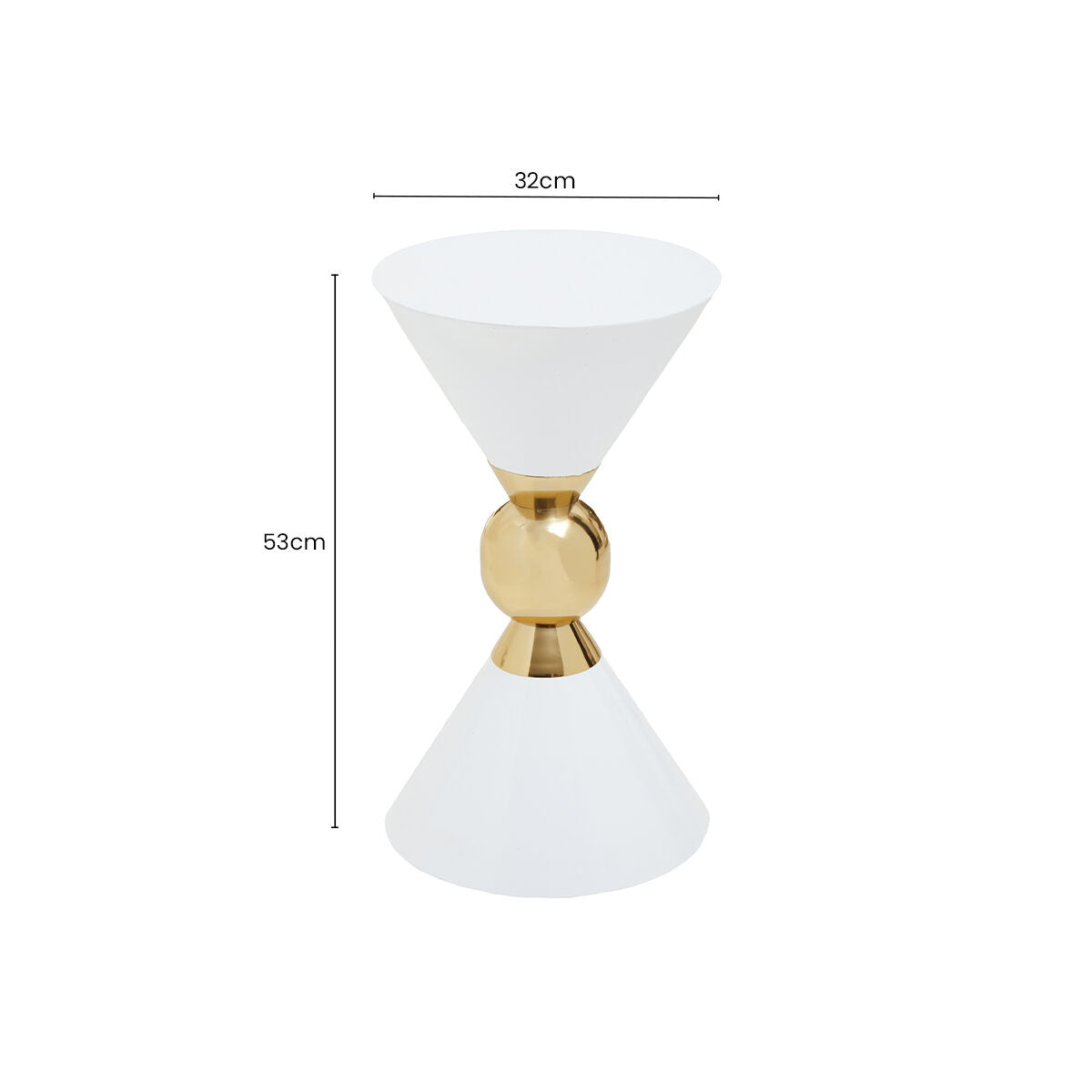 White Conical Metal Side Table in Stainless Steel with Gold Centre Ring Detail | Jaipur
