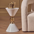 White Conical Metal Side Table in Stainless Steel with Gold Centre Ring Detail | Jaipur