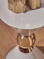 White Conical Metal Side Table in Stainless Steel with Gold Centre Ring Detail | Jaipur