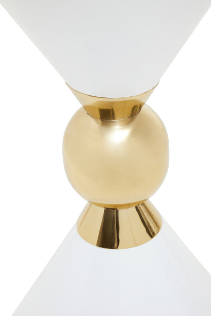 White Conical Metal Side Table in Stainless Steel with Gold Centre Ring Detail | Jaipur
