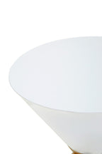 White Conical Metal Side Table in Stainless Steel with Gold Centre Ring Detail | Jaipur