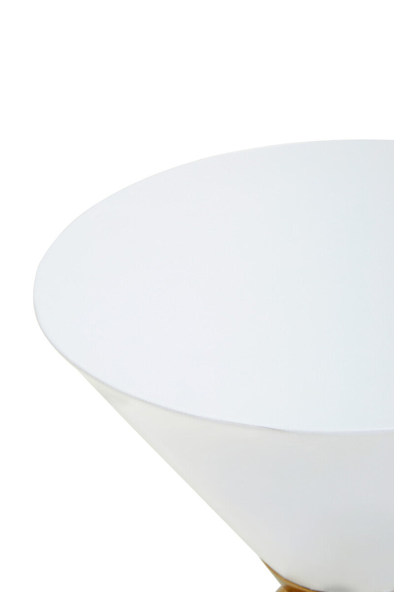 White Conical Metal Side Table in Stainless Steel with Gold Centre Ring Detail | Jaipur