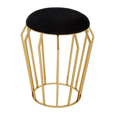 Black Velvet and Gold Finish Stool | Jaipur