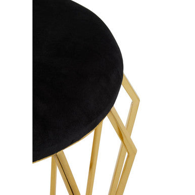 Black Velvet and Gold Finish Stool | Jaipur