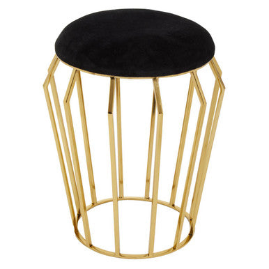 Black Velvet and Gold Finish Stool | Jaipur