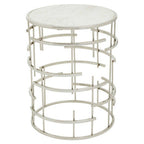 White Round Marble Top Side Table with Silver Open Frame Metal Base | Jaipur